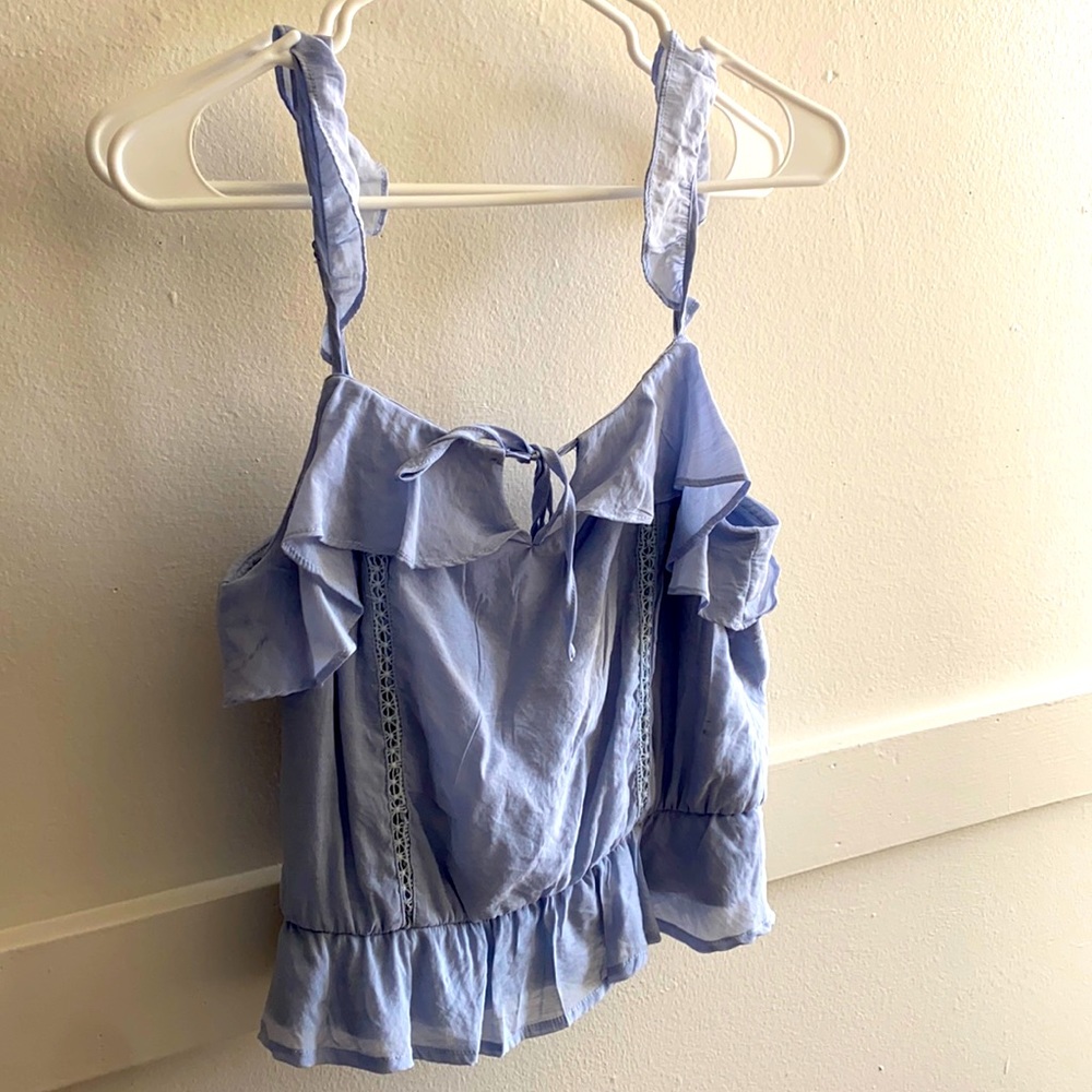 Cute sky blue top, size L, worn once, like new.